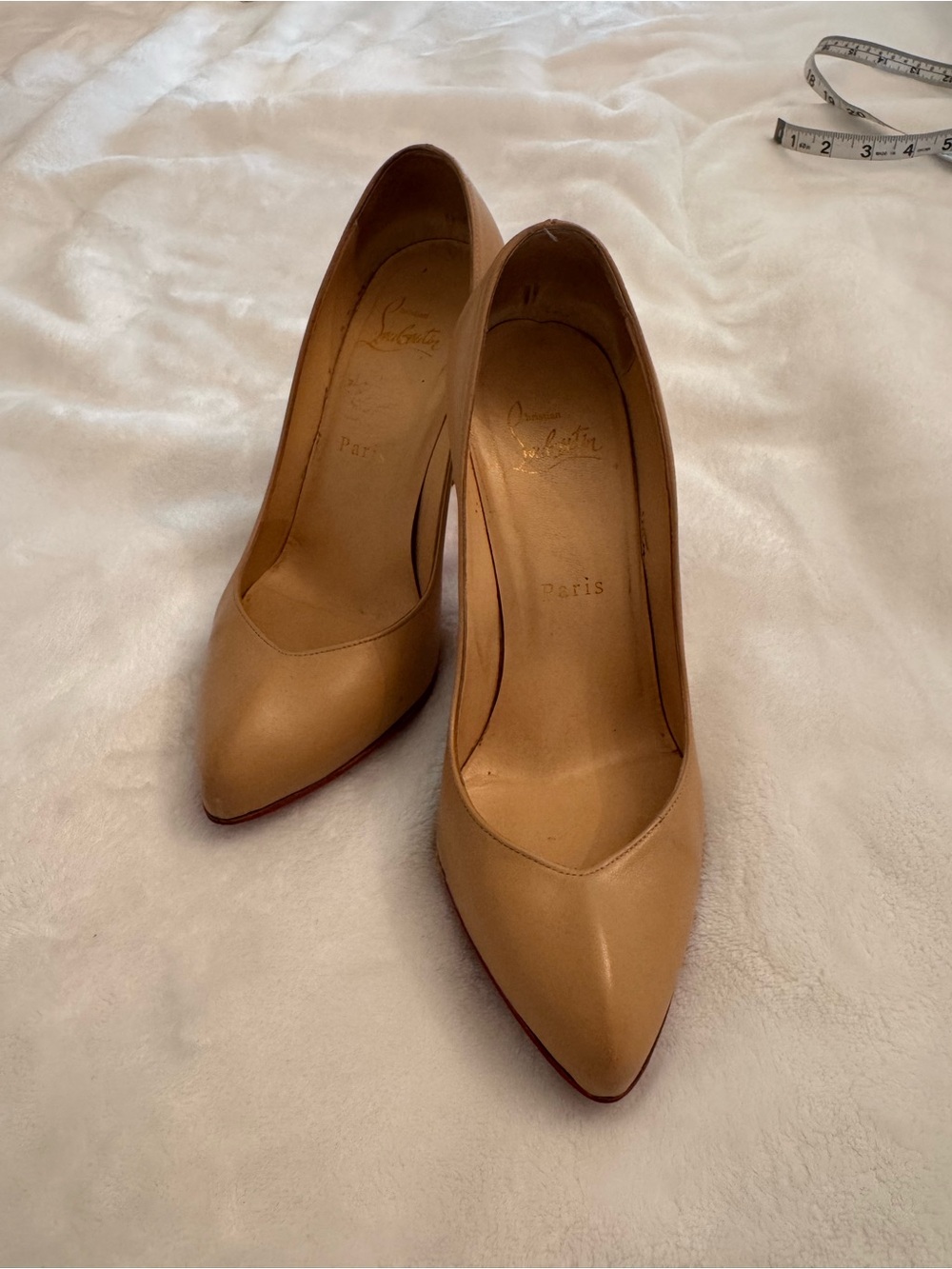 Christian Louboutin Beige Leather Pointed-Toe Pumps